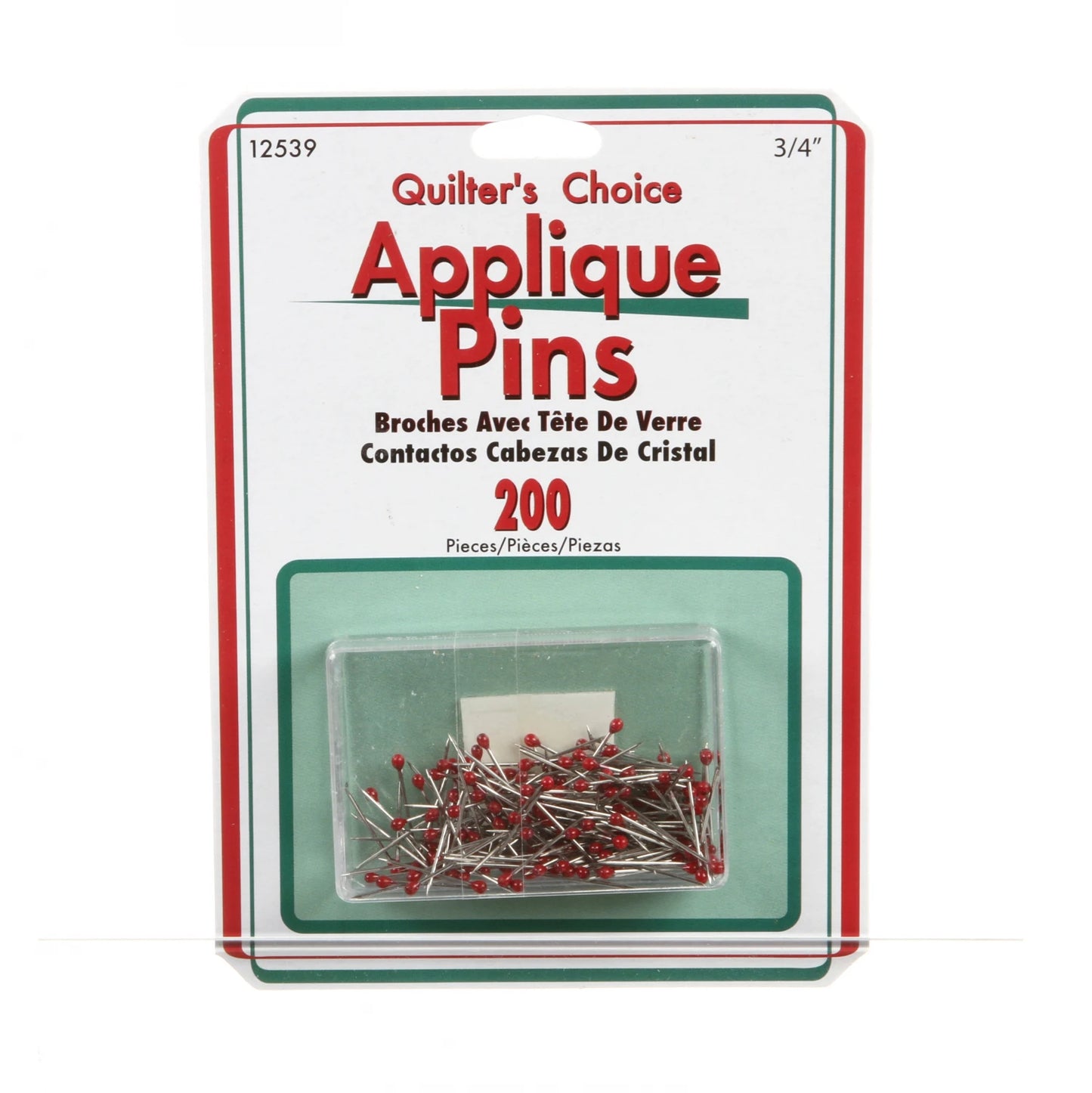 Red head Applique Pins 3/4in X .60 mm steel shaft with red plastic heads. 200 ct