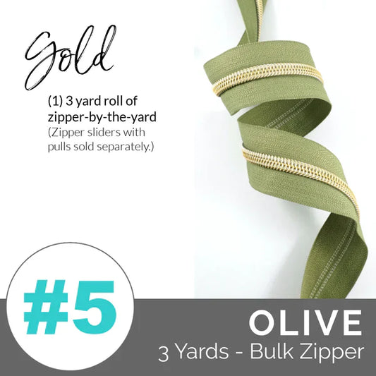 Emmaline Zippers-by-the-Yard - *SIZE#5* Olive (DOES NOT INCLUDE SLIDERS/PULLS)