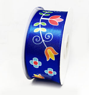 Printed Single Face Satin Ribbon 38mm - Royal