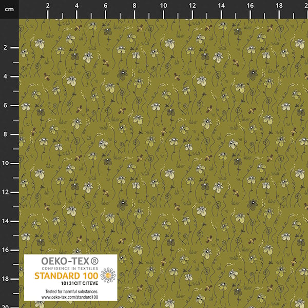 PRE-ORDER Stof The Sweetest Embrace Bee Floral - Green - Black Rabbit Fabric Inc.