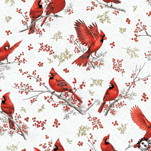 Hoffman Berries and Birch Tossed Cardinals - Ice/Silver