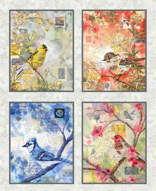 Panel: StudioE Air Mail Bird Blocks Panel 36"x44"
