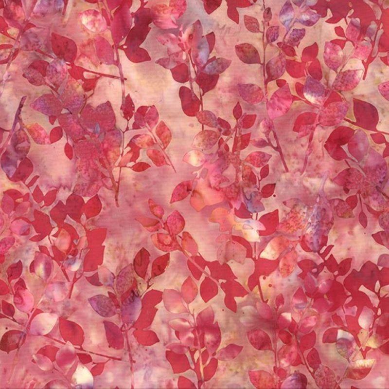 Hoffman Bali Batik Leaves - Carnation - Black Rabbit Fabric Inc.