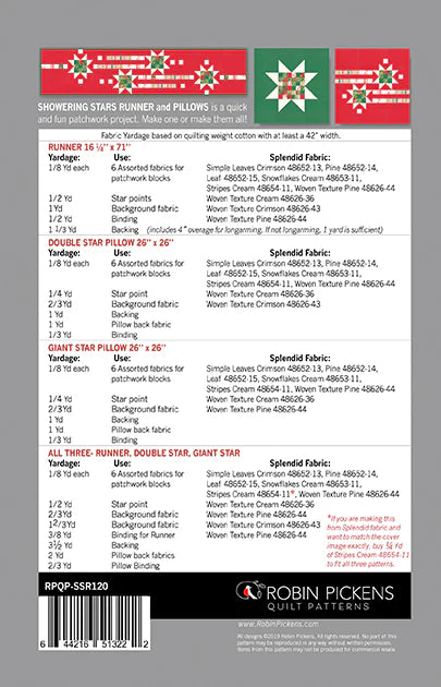 Paper Quilt Pattern - Showering Stars Table Runner & Pillow Covers