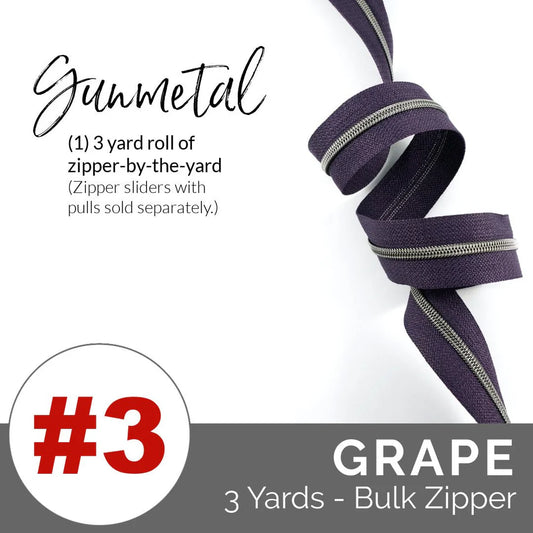 Emmaline Zippers-by-the-Yard - *SIZE#3* Grape (DOES NOT INCLUDE SLIDERS/PULLS)