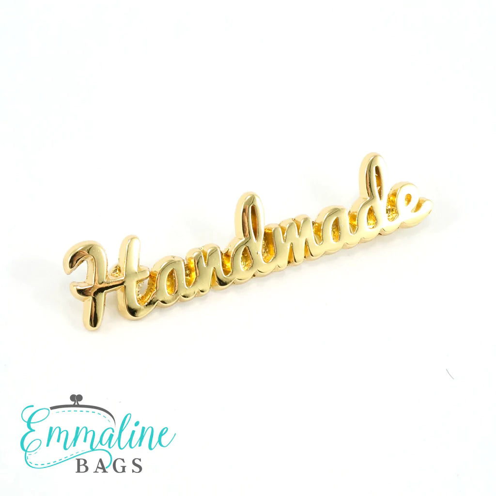 Metal Bag Label: Script Style "handmade"